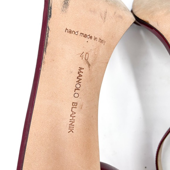Manolo Blahnik Chaos Sandals Burgundy Patent Leather Heels Stiletto Sz 40 / 10 - Picture 9 of 9